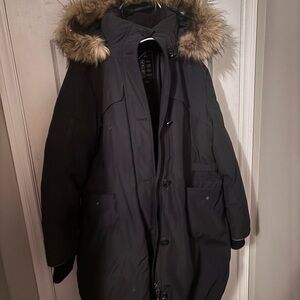 Alpine Men's Dark Gray Puffer Jacket with Faux Fur Hood